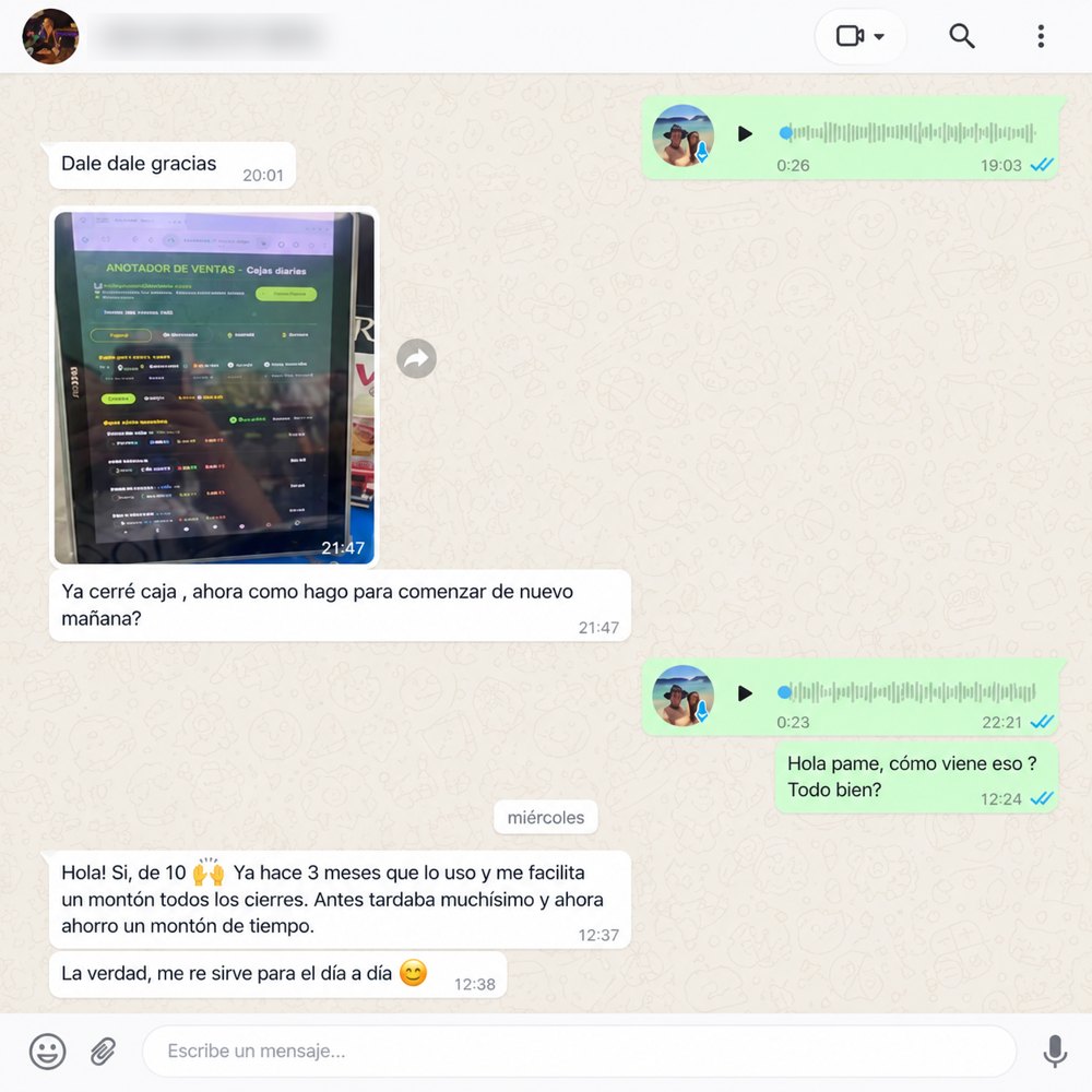 Mensaje de WhatsApp de un comerciante
